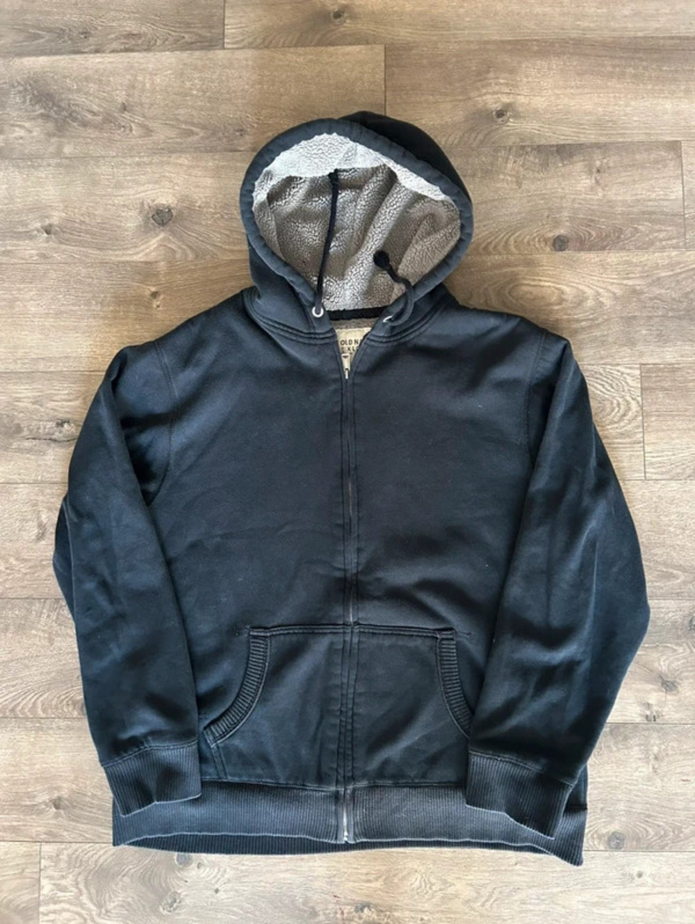 vintage old navy black sherpa-lined zip up hoodie XL